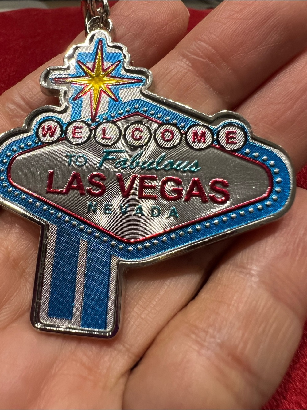 Las Vegas Welcome Sign Keychain - Blue & Silver with Red Accents